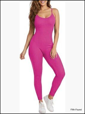 Seamless Ribbed Jumpsuit with Adjustable Spaghetti Straps Workout Romper
